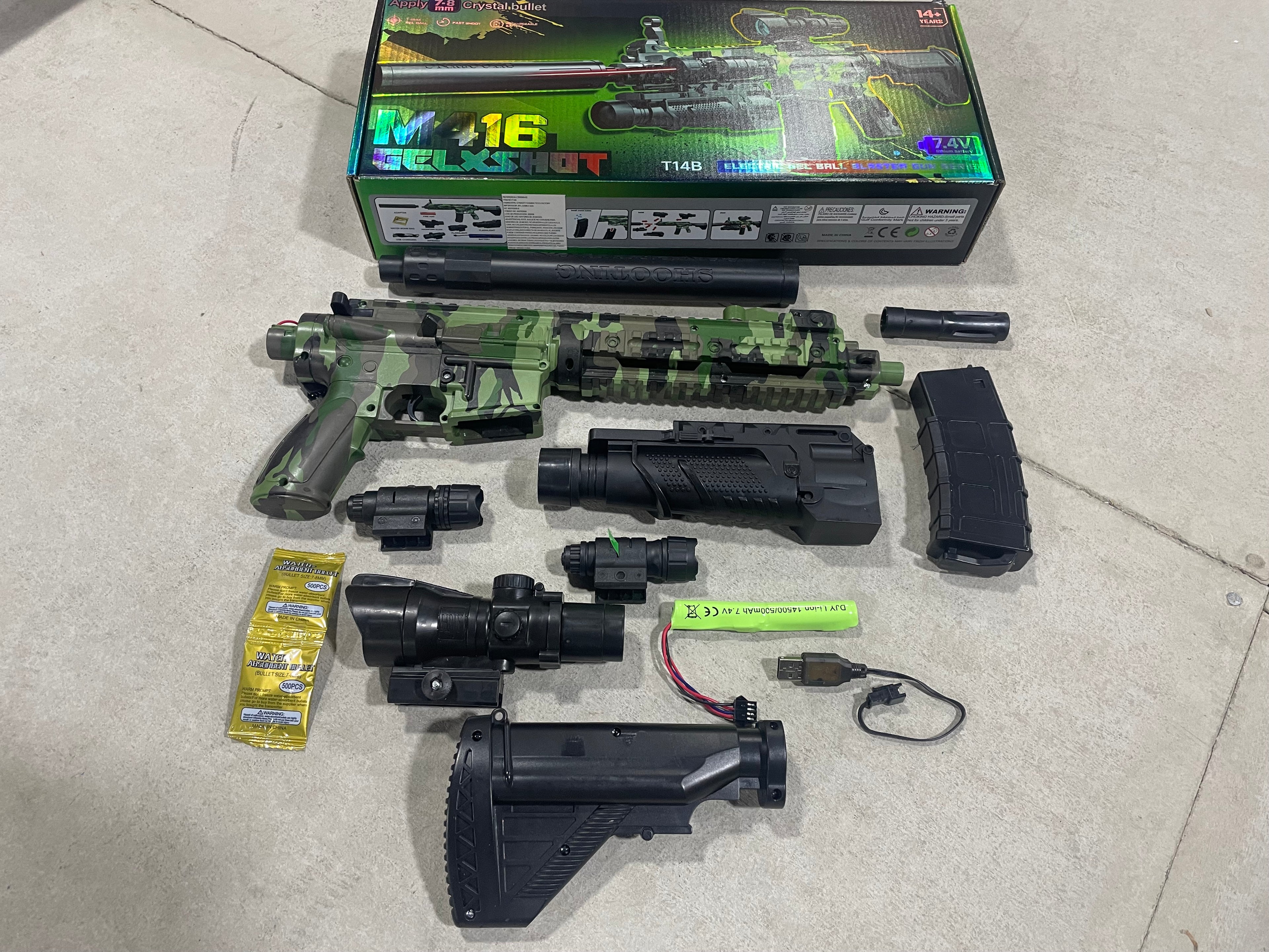 RIFLE HIDROGEL M416 CON DEPÓSITO BOLAS